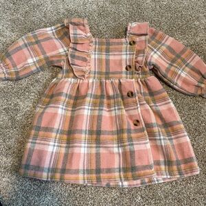 Plaid Pink and Brown Ruffle Dress
